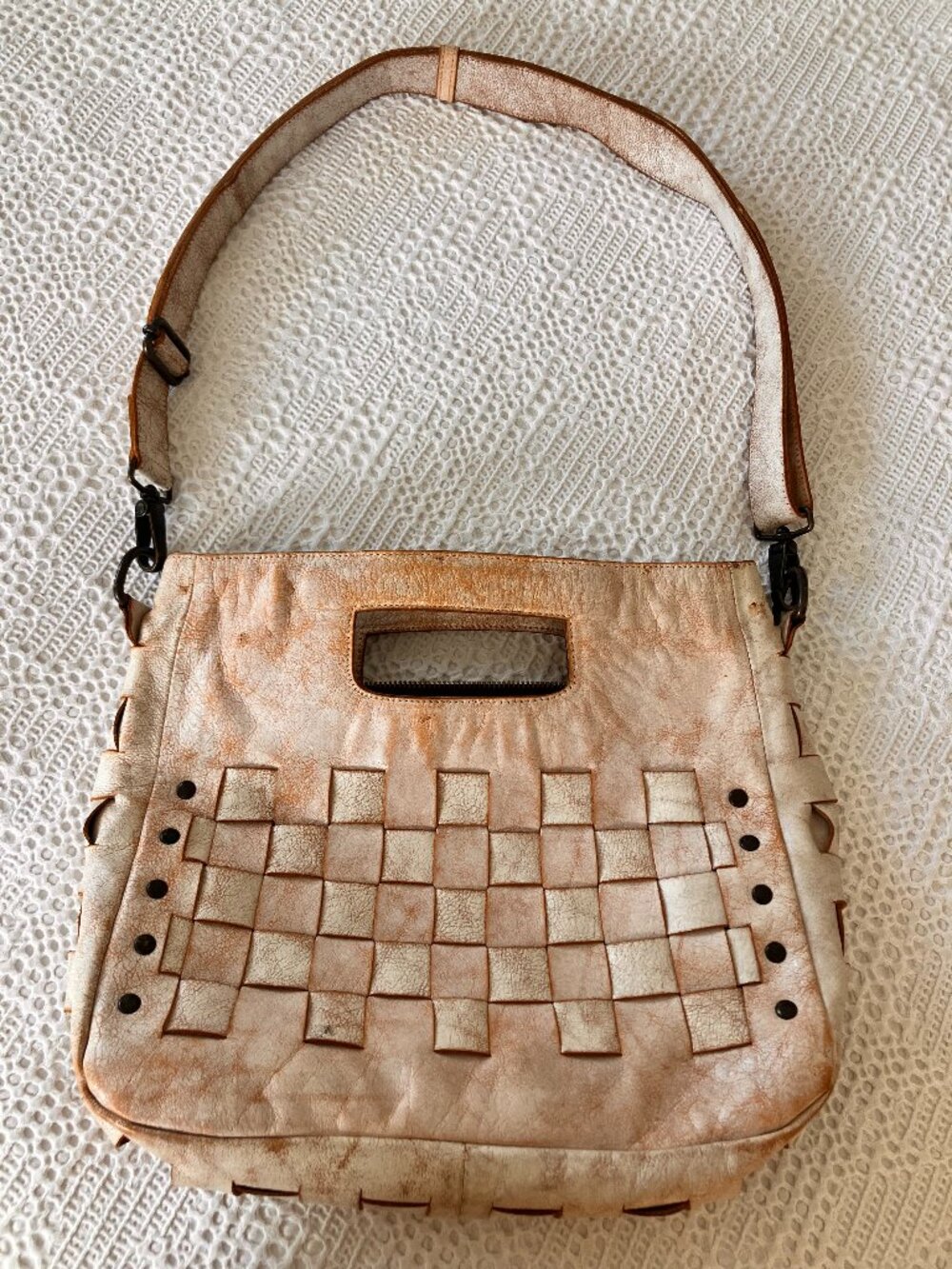 Bed Stu Orchid Woven Leather Satchel Crossbody Bag